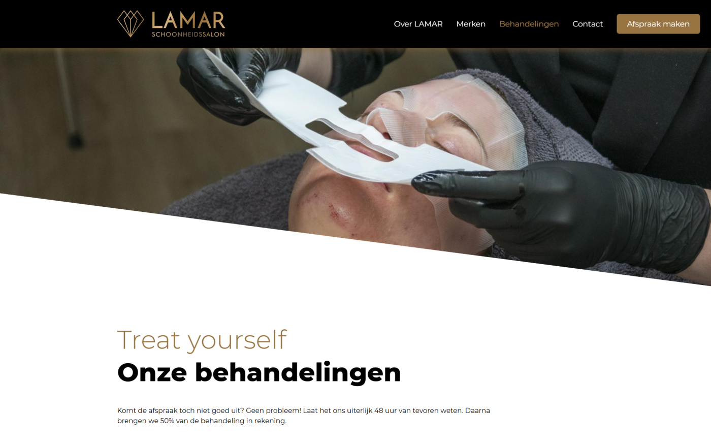 Behandelingenpagina van schoonheidssalon LAMAR in Erp met overzicht van gezichtsbehandelingen
