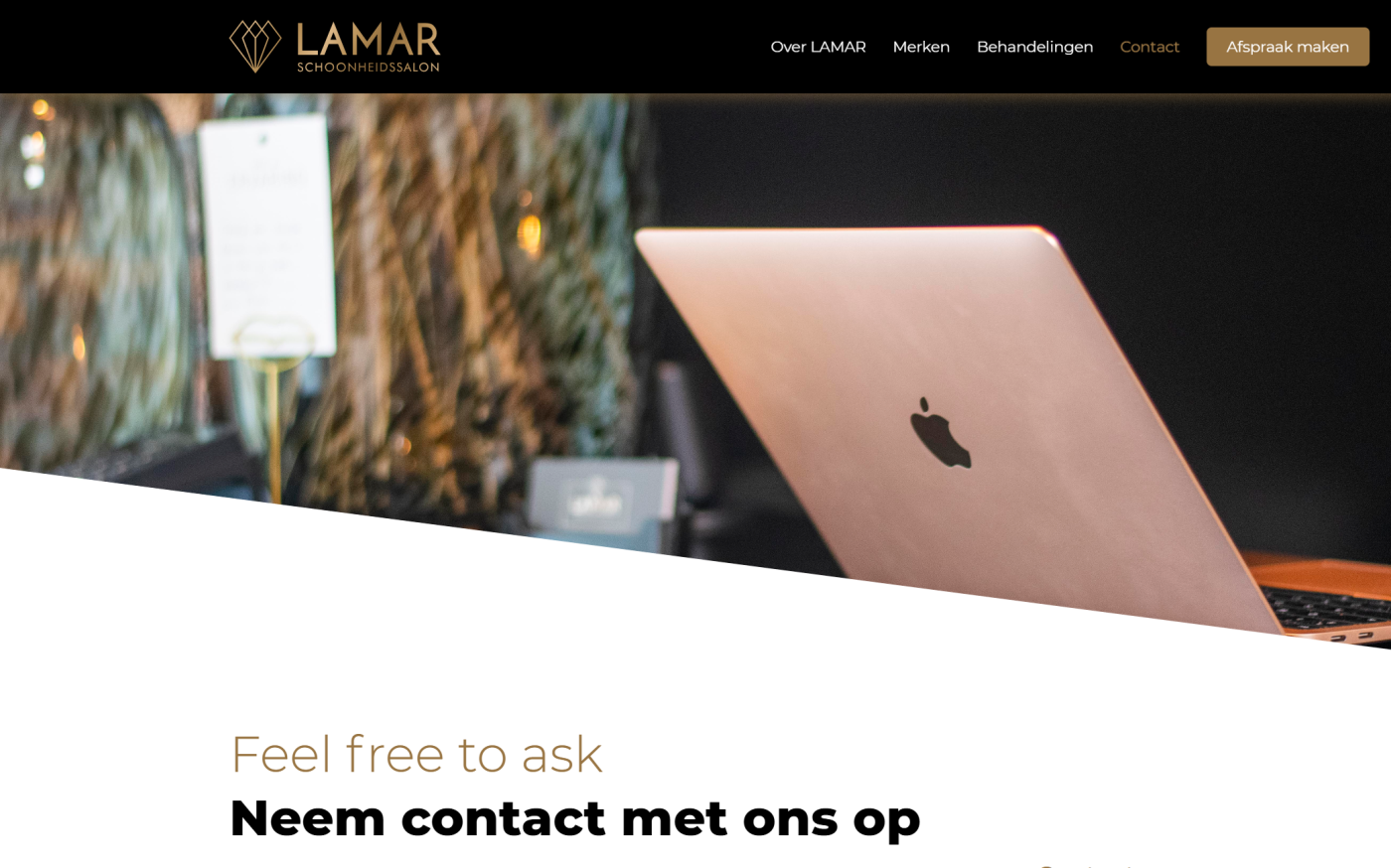 Contactpagina van schoonheidssalon LAMAR in Erp met formulier en salongegevens
